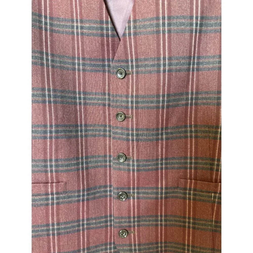 Paul Fredrick Deep Purple Dark Grey Plaid Men's Wool Vest Size 40